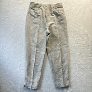 Vtg Talbots Pants Women‎ Sz 12 Beige Irish Linen Blend Floral Embroidered